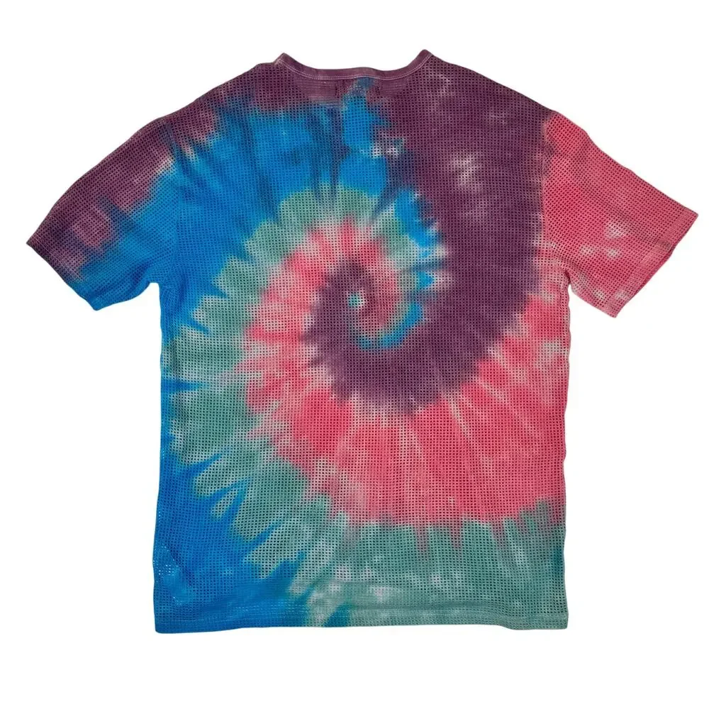 Mesh Tie Dye T-Shirt Men's Medium Y2K Rave Festival Sheer Net Top Grunge 90s - Picture 2 of 11
